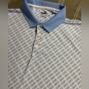 Puma Golf Polo Shirt Mens Size Medium White with Blue Pineapple Print